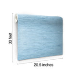 Horizontal Grasscloth Light Blue Wallpaper with Faux Grasscloth Texture - York WB5504