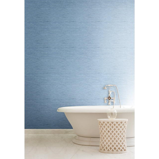 Horizontal Grasscloth Light Blue Wallpaper with Faux Grasscloth Texture - York WB5504