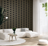 Classico Medallion Stripe Black & Metallic Gold by Piano Metallic Medallion Stripe Wallpaper – Seabrook Designs WH40106