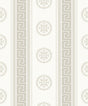 Cream and metallic champagne medallion stripe wallpaper with Greek key vertical borders