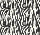 Black and off-white zebra-inspired animal print wallpaper pattern, Jazz Faux Skin in Onyx & Neutral by Seabrook Designs.