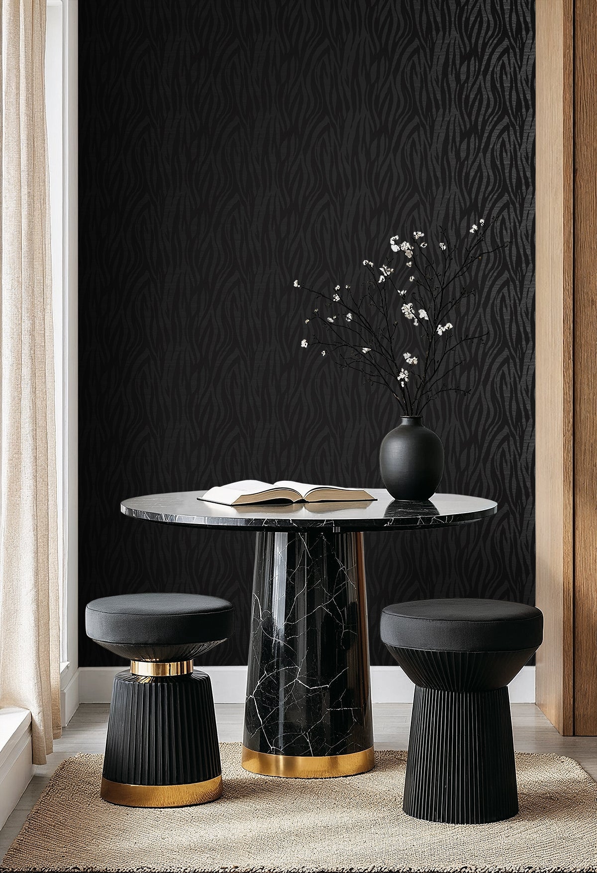 Jazz Faux Skin Metallic Heathered Black by Piano Animal Print Wallpaper – Seabrook Designs WH40226