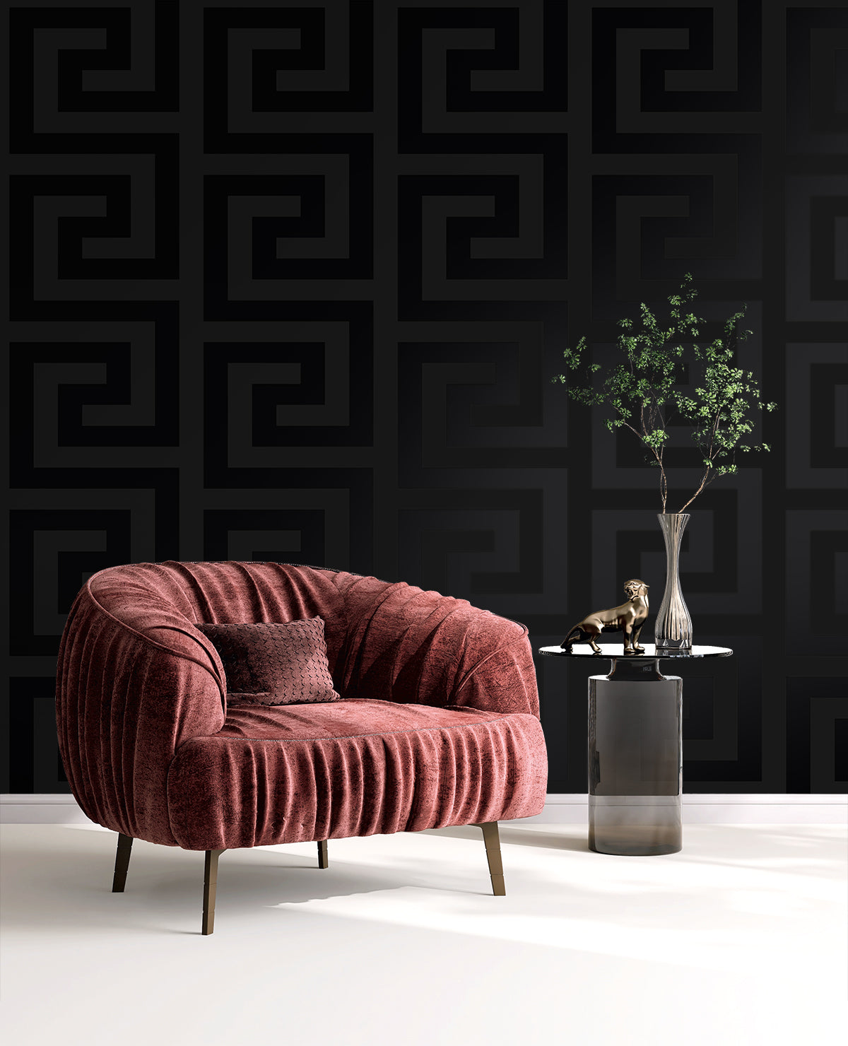 Forte Greek Key Metallic Carbon by Piano Geometric Wallpaper – Seabrook Designs WH40300