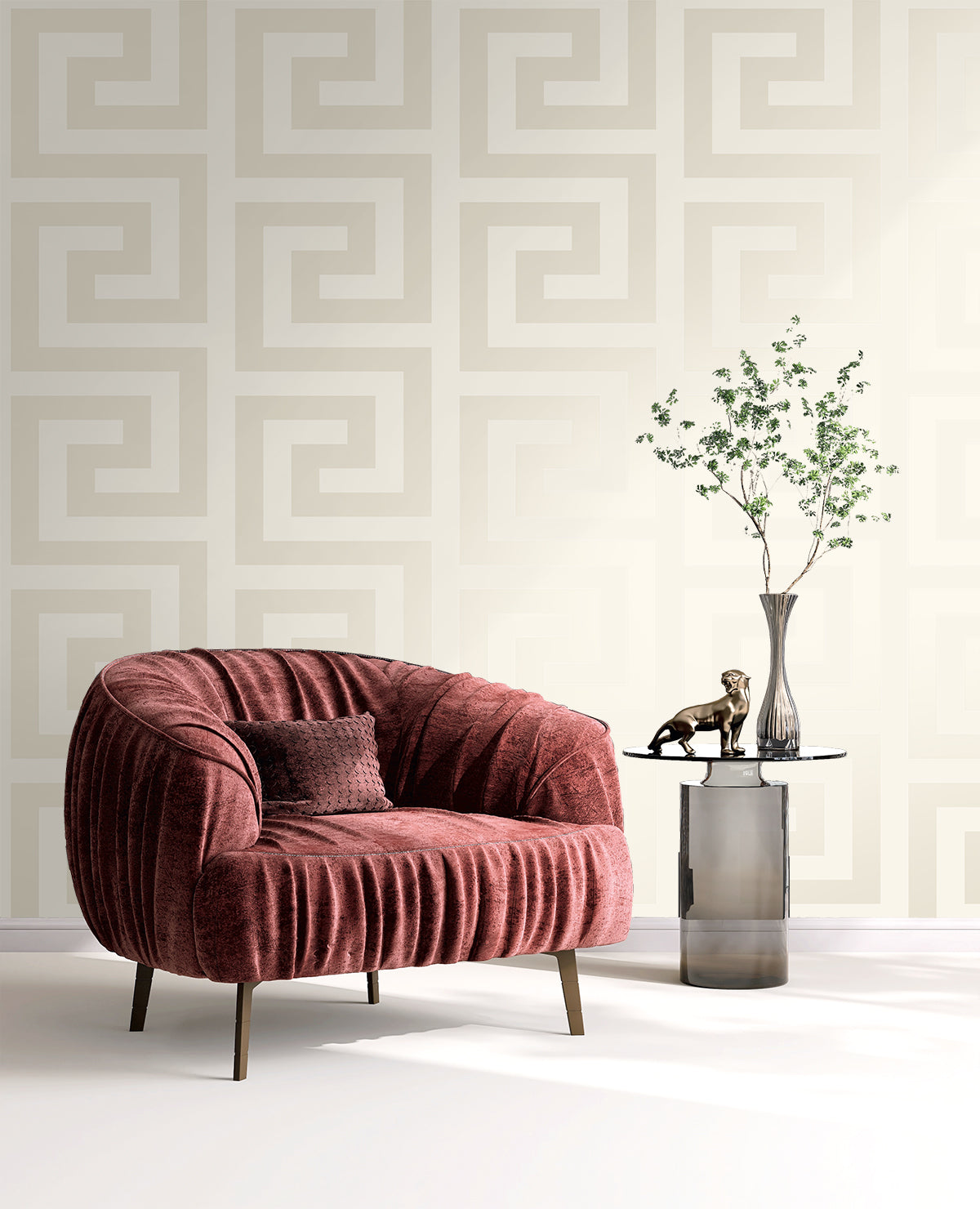 Forte Greek Key Metallic Champagne by Piano Geometric Greek Key Wallpaper – Seabrook Designs WH40330