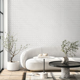 Round Geometric Linen and Metallic Silver by Piano Metallic Geometric Wallpaper – Seabrook Designs WH40505