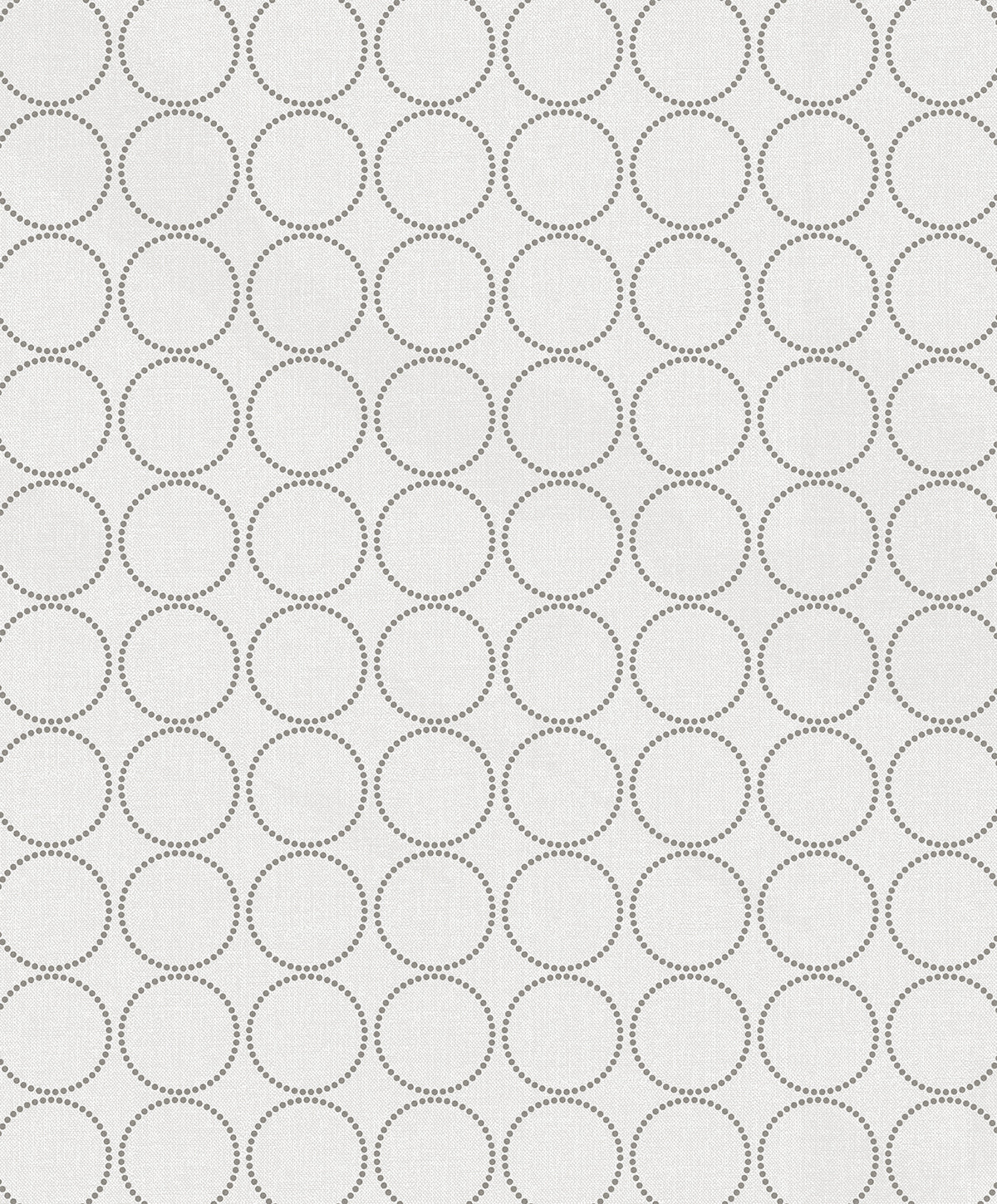 Round Geometric wallpaper in a linen background with metallic silver dotted circles