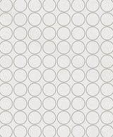 Round Geometric wallpaper in a linen background with metallic silver dotted circles