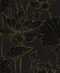 Black espresso wallpaper with metallic bronze outlined floral pattern (Viola Floral).