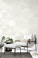 Viola Floral Metallic Coconut & Cream by Piano Contemporary Metallic Floral Wallpaper – Seabrook Designs WH40703