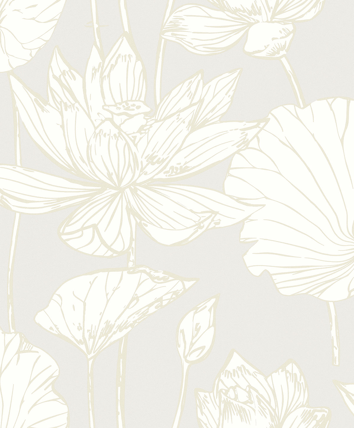 Viola Floral wallpaper in Metallic Coconut & Cream with soft floral linework and metallic accents
