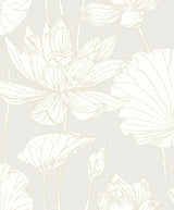 Viola Floral wallpaper in Metallic Coconut & Cream with soft floral linework and metallic accents