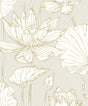 Viola Floral wallpaper in neutral with metallic gold floral linework on a soft gray ground
