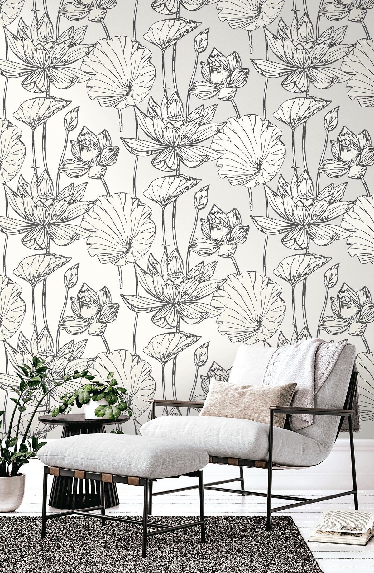 Viola Floral Metallic Ivory & Ash by Piano Floral Wallpaper – Seabrook Designs WH40720