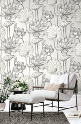 Viola Floral Metallic Ivory & Ash by Piano Floral Wallpaper – Seabrook Designs WH40720