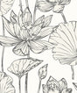 Viola Floral wallpaper in Metallic Ivory & Ash featuring large-scale line-drawn florals on an ivory ground.