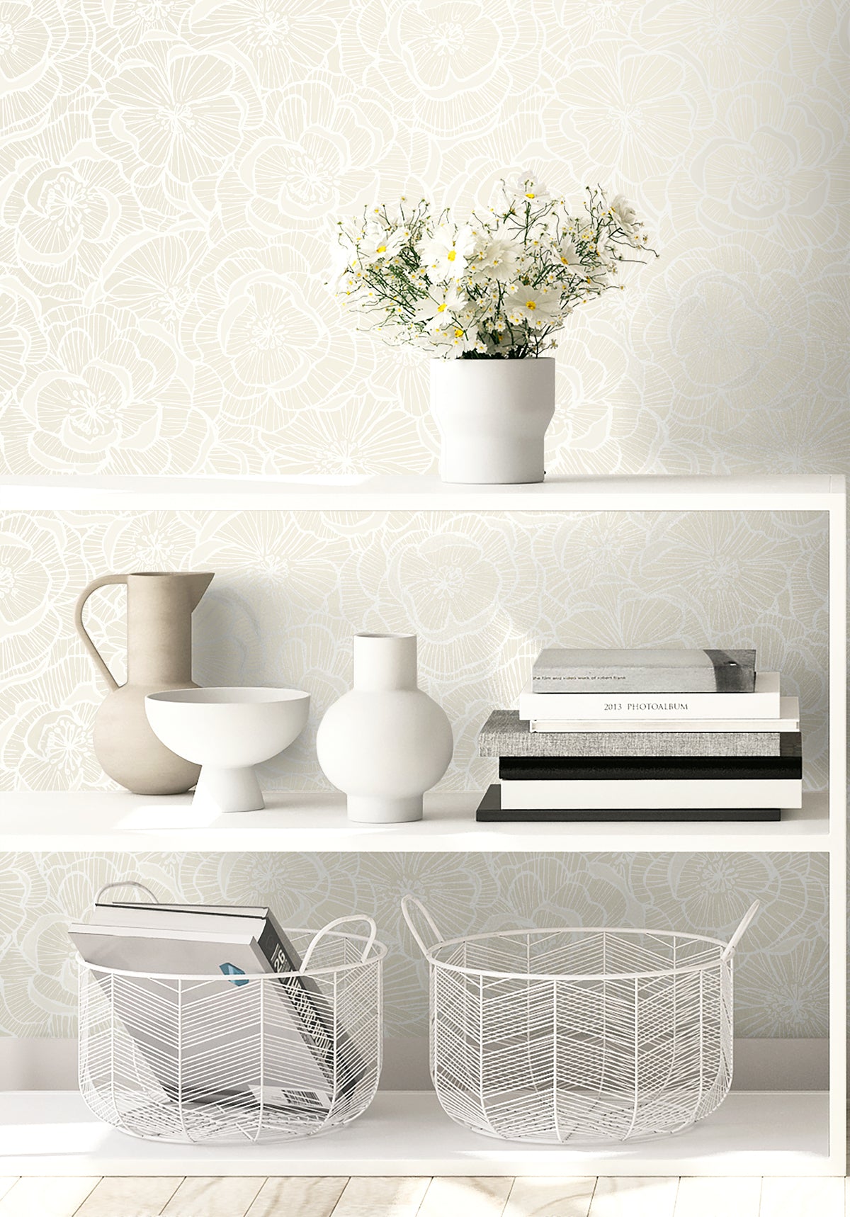 Alejandra Floral Metallic Almond & Cream by Piano Floral Wallpaper – Seabrook Designs WH40805