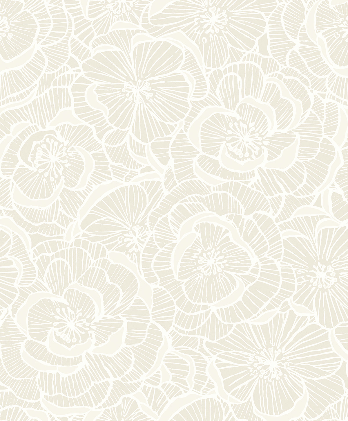 Alejandra Floral wallpaper in Metallic Almond & Cream (close-up floral linework).
