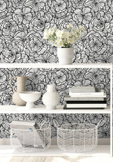 Alejandra Floral Metallic Ivory & Nightfall by Seabrook Designs Floral Wallpaper – Seabrook Designs WH40810