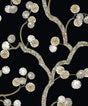 Allegra Branches wallpaper in jet black with metallic gold botanical branches, rotary screen printed on nonwoven.