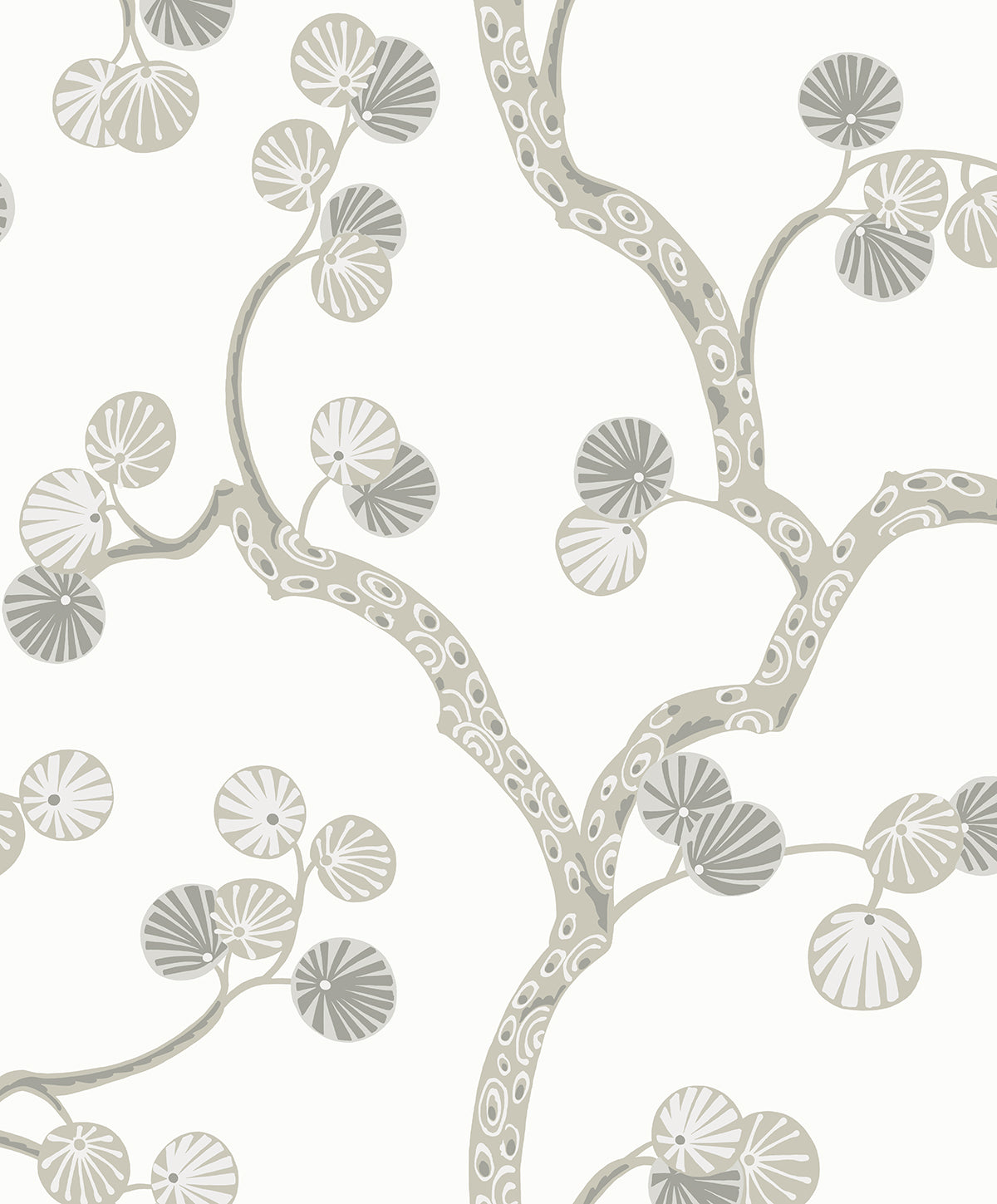 Allegra Branches wallpaper in Cotton & Fog with stylized botanical branches on an off-white ground.