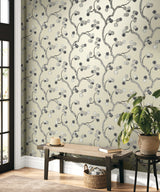 Allegra Branches Metallic Champagne & Stone by Piano Botanical Branch Wallpaper – Seabrook Designs WH41015
