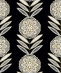 Belle Floral Stripe wallpaper in Black Tie with metallic gold floral medallions and leaf stripes