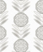 Smoke grey floral medallion stripe wallpaper pattern with satin finish