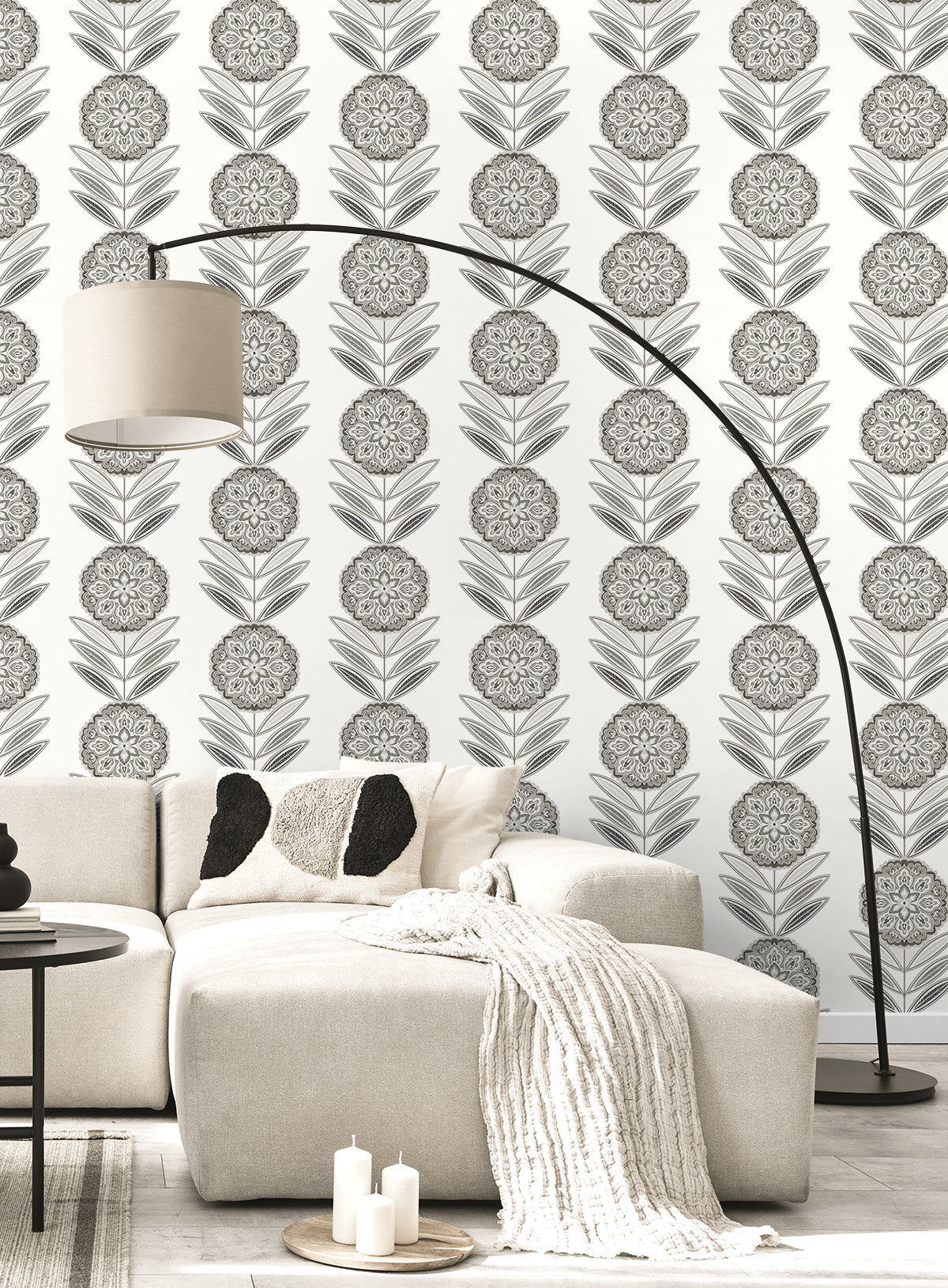 Belle Floral Stripe Mushroom by Piano Floral Stripe Wallpaper – Seabrook Designs WH41118