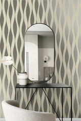 Harmony Ikat Waves Latte & Metallic Black by Piano Abstract Metallic Wallpaper – Seabrook Designs WH41220
