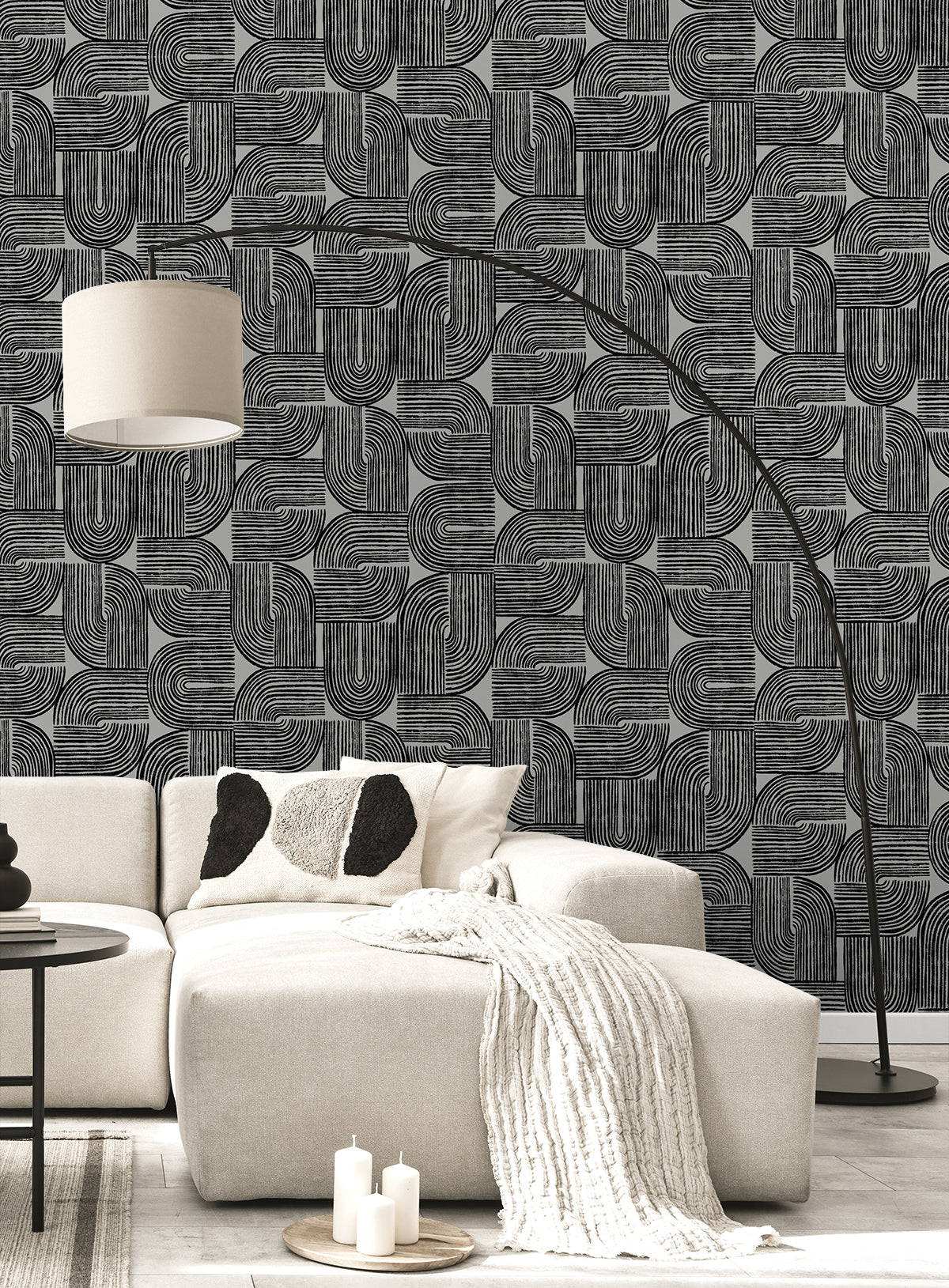 Piper Geometric Metallic Silver and Black by Piano Geometric Wallpaper – Seabrook Designs WH41300