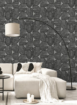 Piper Geometric Metallic Silver and Black by Piano Geometric Wallpaper – Seabrook Designs WH41300