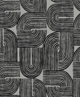 Piper Geometric wallpaper in metallic silver and black geometric pattern