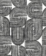 Black and off-white Piper Geometric wallpaper pattern with bold curved linework