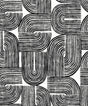 Black and off-white Piper Geometric wallpaper pattern with bold curved linework