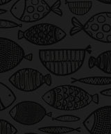 Cadence Fish wallpaper in Metallic Volcanic Black with stylized fish motif