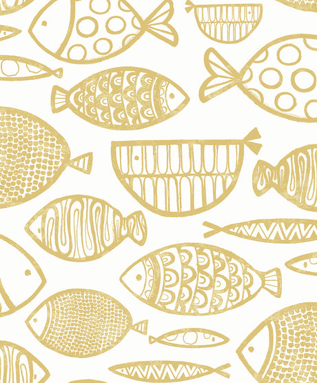 Cadence Fish wallpaper in Honey colorway with stylized fish motif