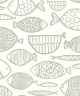 Cadence Fish wallpaper in Lily Grey with hand-drawn fish motif
