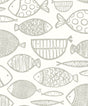 Cadence Fish wallpaper in Lily Grey with hand-drawn fish motif