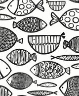 Black and white illustrated fish pattern wallpaper