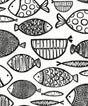 Black and white illustrated fish pattern wallpaper