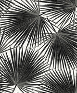 Black palm frond botanical wallpaper on a light background