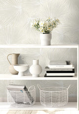 Elvis Palms Metallic Ivory by Piano Botanical Wallpaper – Seabrook Designs WH41503