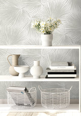 Elvis Palms Metallic Boulder Grey by Piano Palm Frond Wallpaper – Seabrook Designs WH41505