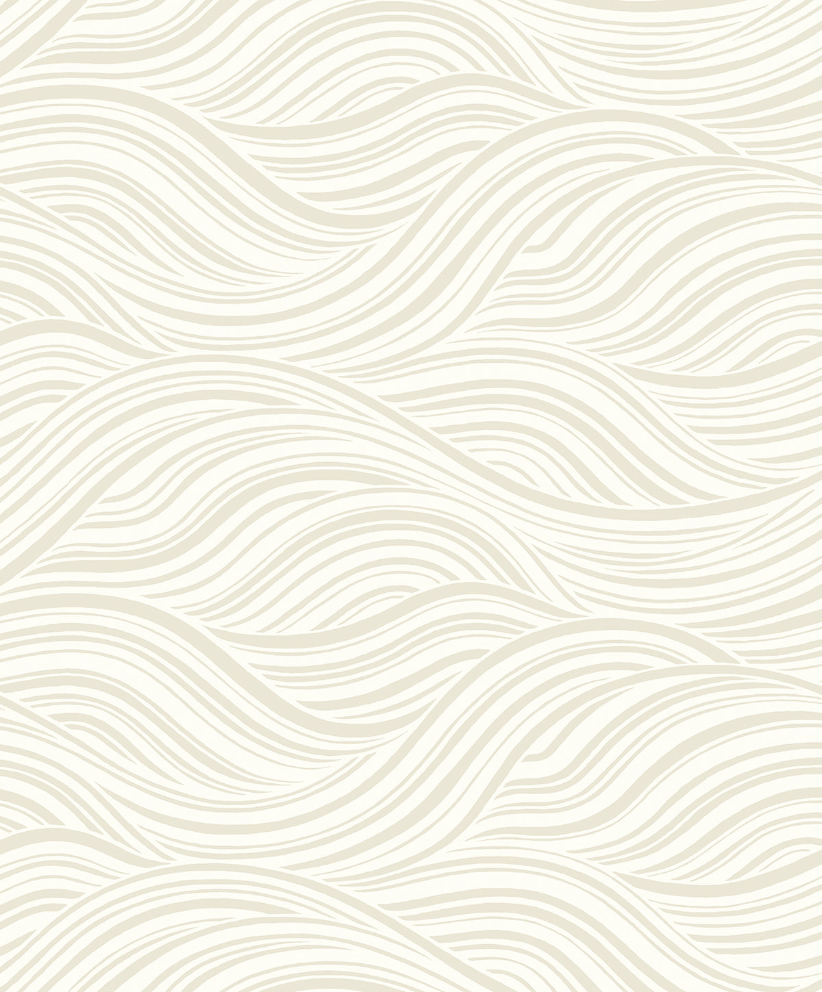 Melody Waves in Elderflower, a warm neutral abstract wave pattern wallpaper with a satin finish.