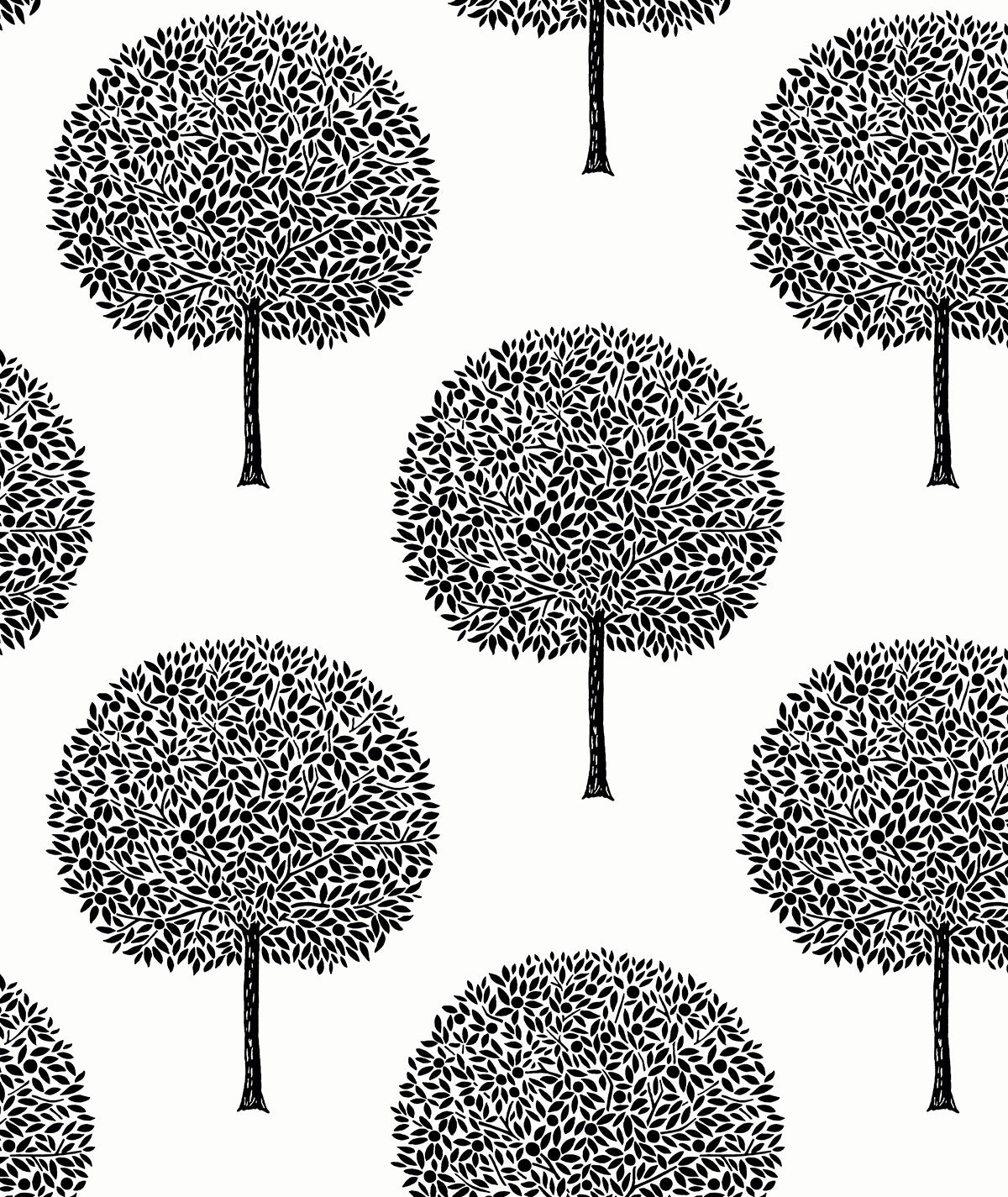 Demi Trees wallpaper pattern in black trees on an alabaster background