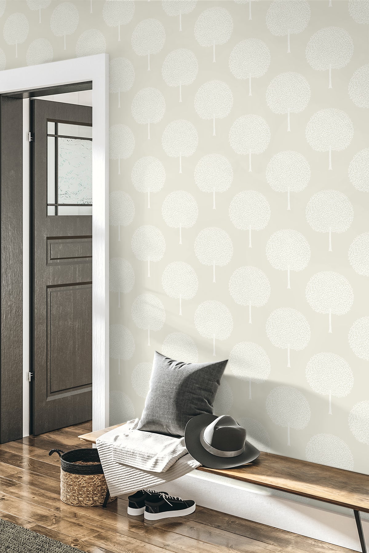 Demi Trees Neutral and Cream by Piano Tree Botanical Wallpaper – Seabrook Designs WH41805