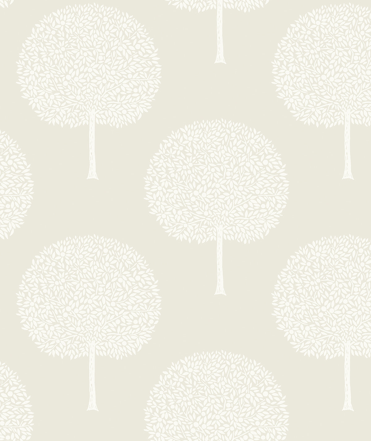 Demi Trees wallpaper pattern in neutral and cream with stylized tree silhouettes and satin finish.