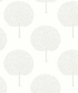 Ivory wallpaper with delicate glass-beaded tree silhouettes in a soft metallic finish.
