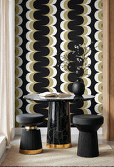 Mandolin Geometric Stripe Black & Metallic Golden Straw by Piano Geometric Wallpaper – Seabrook Designs WH42005