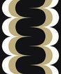Mandolin Geometric Stripe wallpaper in black with metallic golden straw and ivory scalloped geometric stripes.